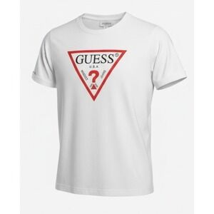 Guess  Mens Crewneck Short Sleeve Color Shades T Shirt in True White Red size S
